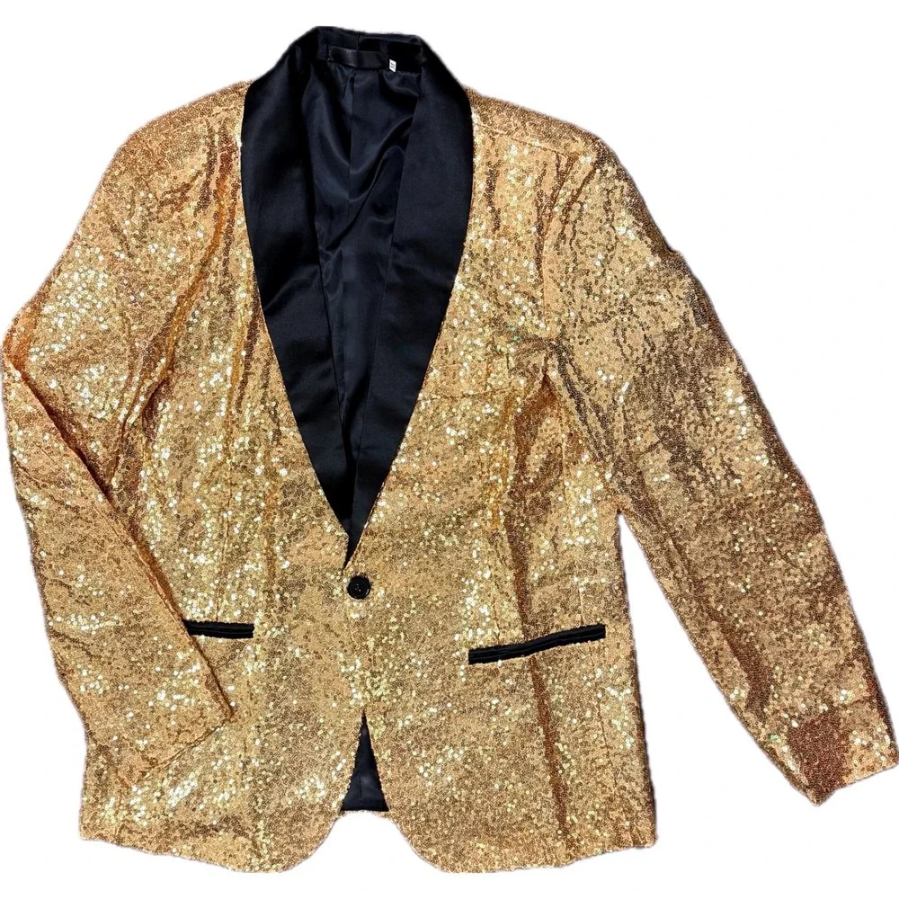 NWT Coucoland Gold Sequin Disco Blazer Jacket 70s Party Tuxedo Costume Men XL